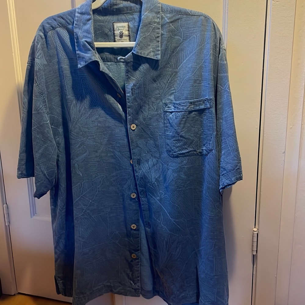 Blue silk Jamaica Jaxx silk shirt